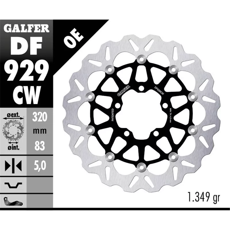 Galfer DF929CW Disque de Frein Wave Flottant Galfer DF929CW Disque de Frein Wave Flottant