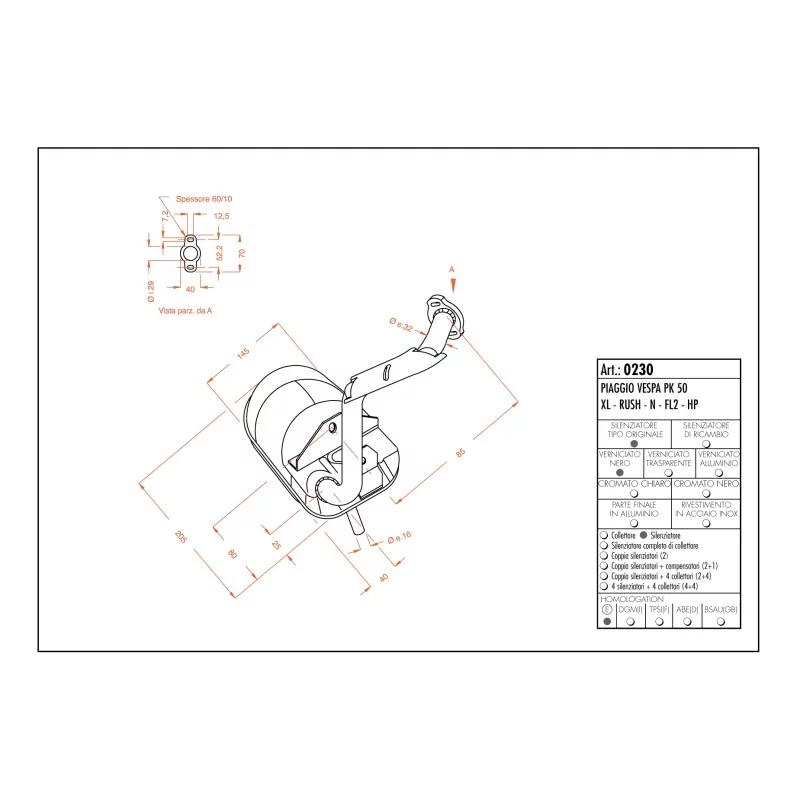 Exhaust Leovince Piaggio Vespa HP/PK 50/XL/RUSH/N/FL2 Exhaust Leovince Piaggio Vespa HP/PK 50/XL/RUSH/N/FL2