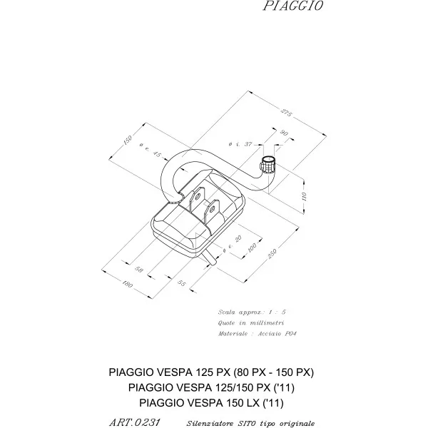 Exhaust Leovince Piaggio Vespa 125 PX