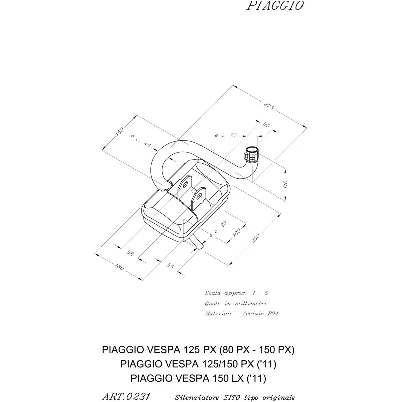 Exhaust Leovince Piaggio Vespa 125 PX