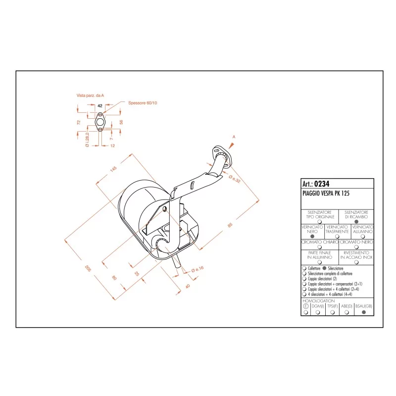 Sportauspuff Leovince Piaggio Vespa PK 125 Sportauspuff Leovince Piaggio Vespa PK 125