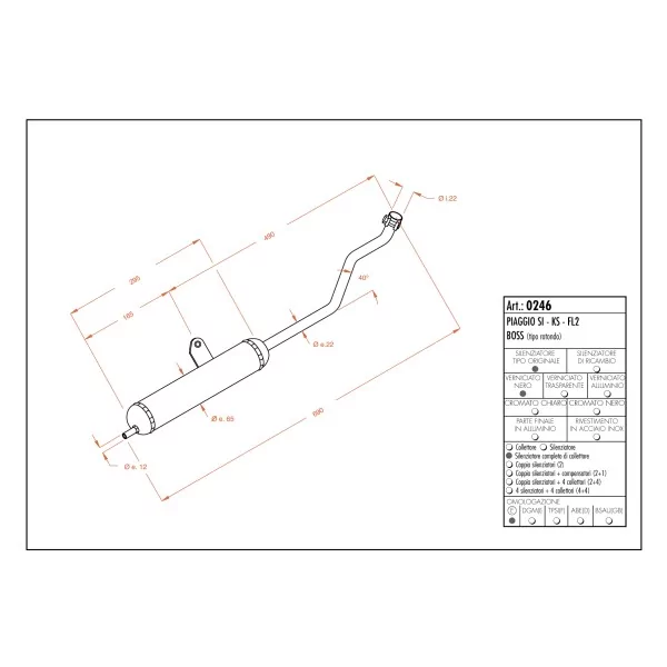 Sportauspuff Leovince Piaggio SI/KS/FL2/BOSS round shape