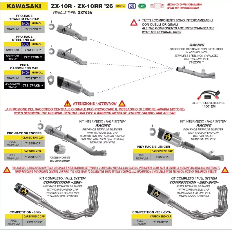Arrow Kawasaki Zx10r 2026- 71823MI Nicht katalysiertes zentrales Verbindungsrohr Arrow Kawasaki Zx10r 2026- 71823MI Nicht katalysiertes zentrales Verbindungsrohr
