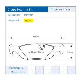 Pagid Racing 1141 RSL19 E1141R19 - shape 1141 drawing