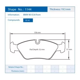 Pagid Racing 1144 RS42 E1144R42 - shape 1144 drawing