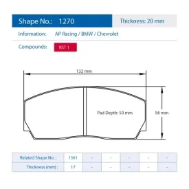 Pagid Racing 1270 RST1 E1270RST1 - shape 1270 drawing