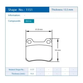 Pagid Racing 1151 RSH42 E1151RSH42 - shape 1151 drawing
