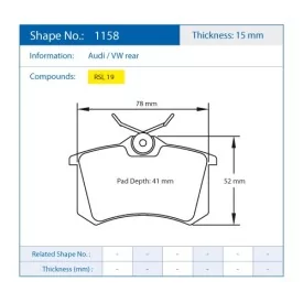 Pagid Racing 1158 RSL19 E1158R19 - shape 1158 drawing
