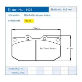 Pagid Racing 1406 RSL29 E1406R29 - disegno sagoma 1406