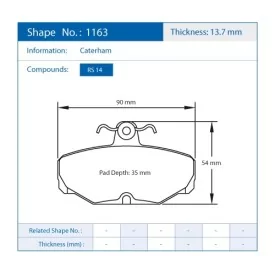 Pagid Racing 1163 RS14 E1163R14 - shape 1163 drawing