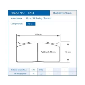 Pagid Racing 1283 RS42 E1283R42 - Zeichnung Form 1283