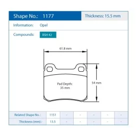 Pagid Racing 1177 RSH42 E1177RSH42 - disegno sagoma 1177