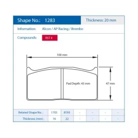 Pagid Racing 1283 RST4 E1283RST4 - disegno sagoma 1283