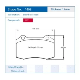 Pagid Racing 1408 RST3 E1408RST3 - shape 1408 drawing