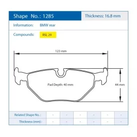 Pagid Racing 1285 RSL29 E1285R29 - Zeichnung Form 1285