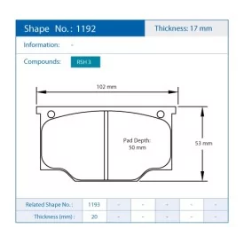 Pagid Racing 1192 RSH3 E1192RSH3 - shape 1192 drawing