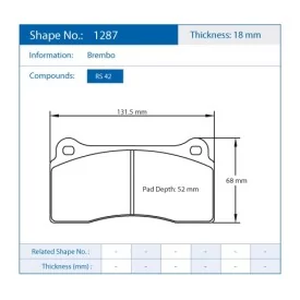 Pagid Racing 1287 RS42 E1287R42 - disegno sagoma 1287