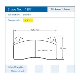 Pagid Racing 1287 RSL1 E1287RSL1 - Zeichnung Form 1287