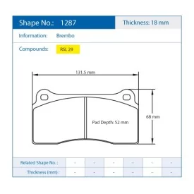Pagid Racing 1287 RSL29 E1287R29 - Zeichnung Form 1287
