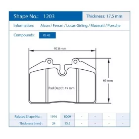 Pagid Racing 1203 RS42 E1203R42 - shape 1203 drawing