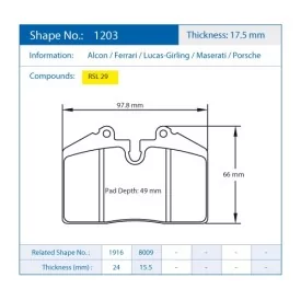 Pagid Racing 1203 RSL29 E1203R29 - shape 1203 drawing
