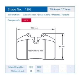 Pagid Racing 1203 RST3 E1203RST3 - Zeichnung Form 1203