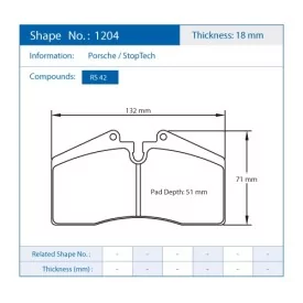 Pagid Racing 1204 RS42 E1204R42 - shape 1204 drawing
