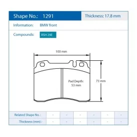 Pagid Racing 1291 RSH29E E1291RSH29E - Zeichnung Form 1291