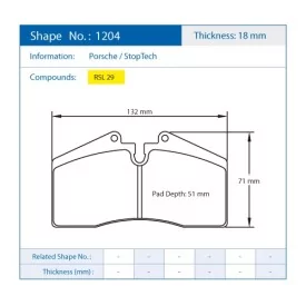 Pagid Racing 1204 RSL29 E1204R29 - shape 1204 drawing