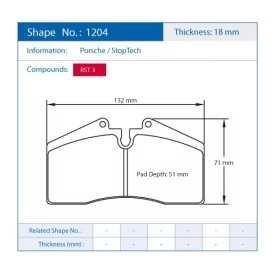 Pagid Racing 1204 RST3 E1204RST3 - Zeichnung Form 1204
