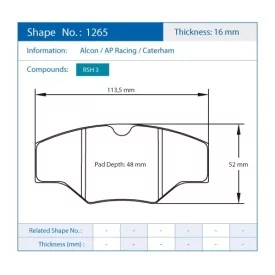 Pagid Racing 1265 RSH3 E1265RSH3 - Zeichnung Form 1265