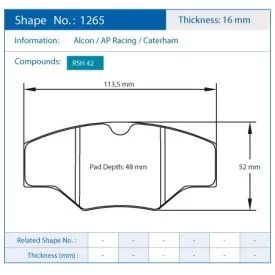 Pagid Racing 1265 RSH42 E1265RSH42 - Zeichnung Form 1265