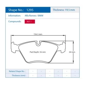 Pagid Racing 1295 RST1 E1295RST1 - disegno sagoma 1295