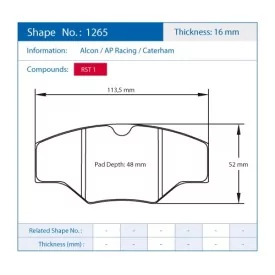 Pagid Racing 1265 RST1 E1265RST1 - Zeichnung Form 1265