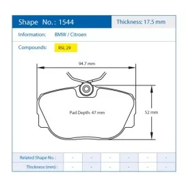 Pagid Racing 1544 RSL29 E1544R29 - dessin forme 1544