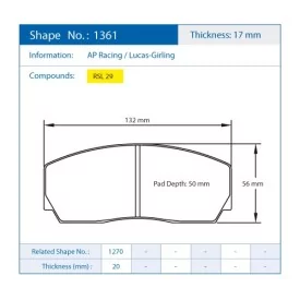 Pagid Racing 1361 RSL29 E1361R29 - shape 1361 drawing