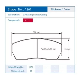Pagid Racing 1361 RST1 E1361RST1 - disegno sagoma 1361