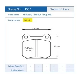 Pagid Racing 1587 RSL29 E1587R29 - dessin forme 1587