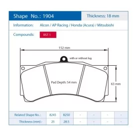 Pagid Racing 1904 RST1 E1904RST1 - disegno sagoma 1904