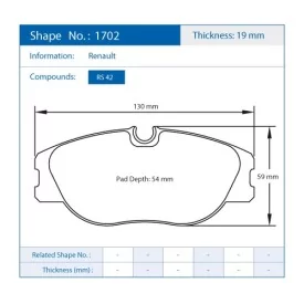 Pagid Racing 1702 RS42 E1702R42 - disegno sagoma 1702