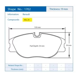 Pagid Racing 1702 RSL29 E1702R29 - Zeichnung Form 1702