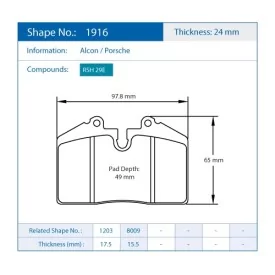 Pagid Racing 1916 RSH29E E1916RSH29E - shape 1916 drawing