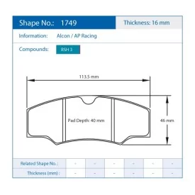 Pagid Racing 1749 RSH3 E1749RSH3 - dessin forme 1749