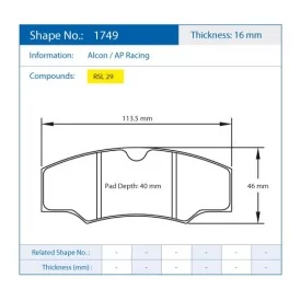Pagid Racing 1749 RSL29 E1749R29 - dibujo forma 1749