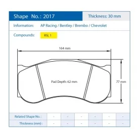 Pagid Racing 2017 RSL1 E2017RSL1 - disegno sagoma 2017