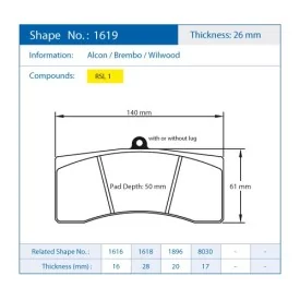 Pagid Racing 1619 RSL1 E1619RSL1 - shape 1619 drawing