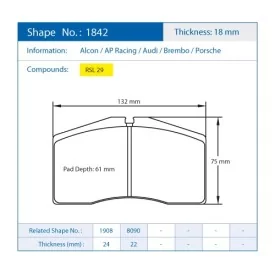 Pagid Racing 1842 RSL29 E1842R29 - disegno sagoma 1842