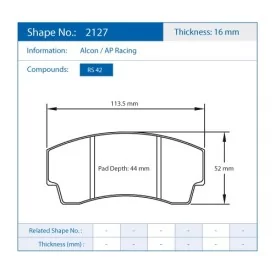 Pagid Racing 2127 RS42 E2127R42 - Zeichnung Form 2127