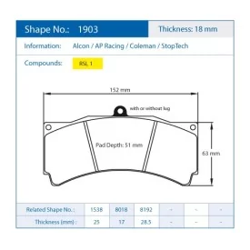 Pagid Racing 1903 RSL1 E1903RSL1 - Zeichnung Form 1903