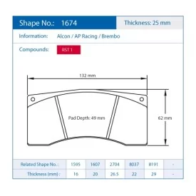 Pagid Racing 1674 RST1 E1674RST1 - disegno sagoma 1674